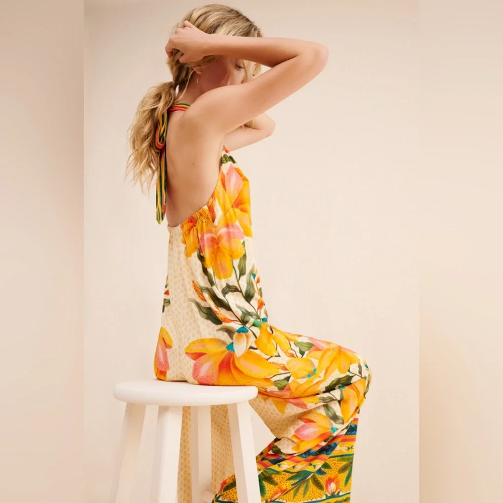 FARM Rio for Anthropologie High Neck Wide Leg Jumpsuit Size Medium - Picture 4 of 11